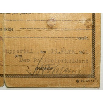 Licentie voor pistool uitgegeven aan vrouw in 3rd Reich. Espenlaub militaria